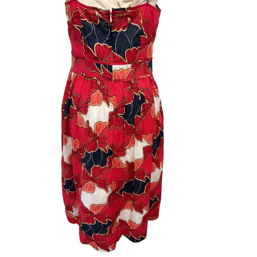 Ann Taylor Red & Navy Floral Sundress Size 12 100% Cotton With Adjustable Straps - Picture 3 of 4